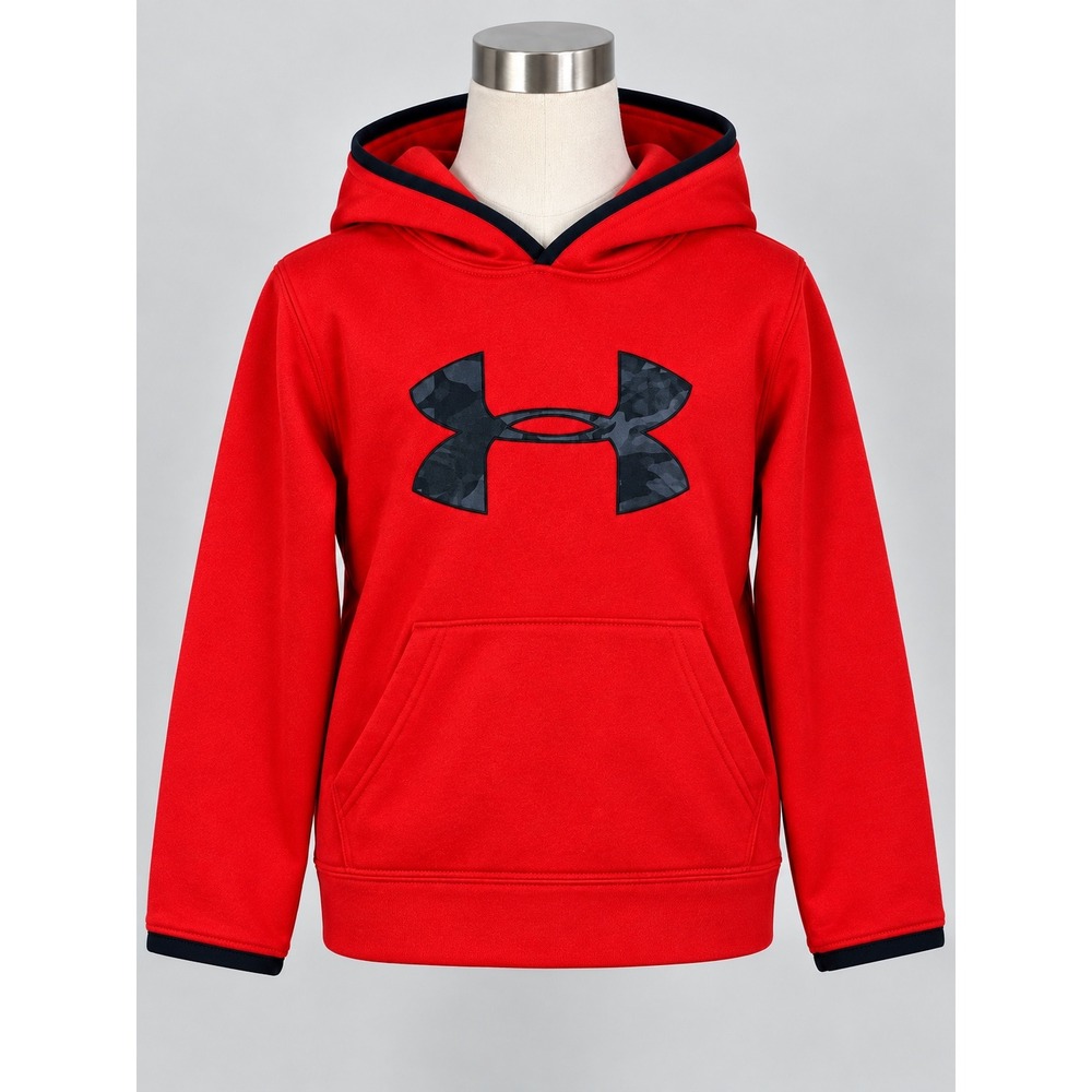 Under Armour Boys Red Fleece Hoodie Camo Logo Sweatshirt Size 5